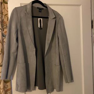 Joan Vass Gray Faux Leather Open Front Blazer Jacket Medium